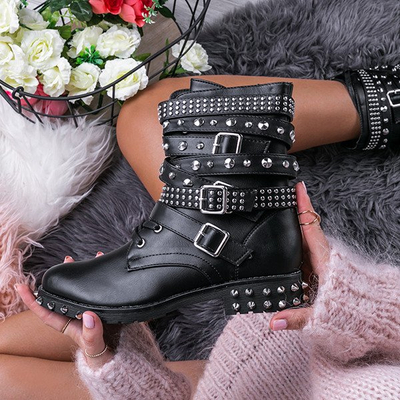 Czarne workery z ćwiekami Alex - Obuwie