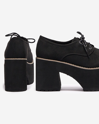 Fekete női fűzős félcipő egyszínű talppal Lobera - Lábbeli