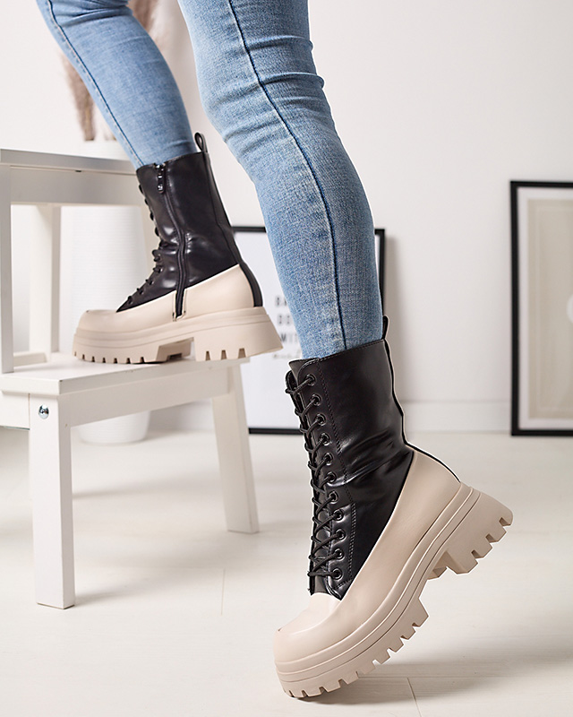 Fekete és bézs színű női magas csizma Susker - Lábbeli