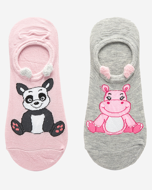 Szürke és rózsaszín női zokni állatmintás 2 / csomag - Fehérnemű