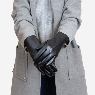 Fekete női öko-bőr kesztyű dekoratív cipzárral - kiegészítők