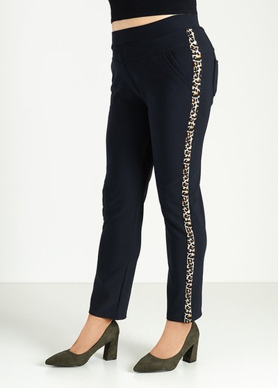 Sötétkék treggings leopárdmintás csíkokkal - Ruházat