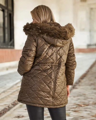 Royalfashion Női steppelt kabát sötétzöld színben