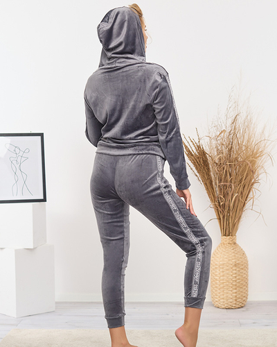 Női sötétszürke tréningruha szett csíkokkal - Ruházat