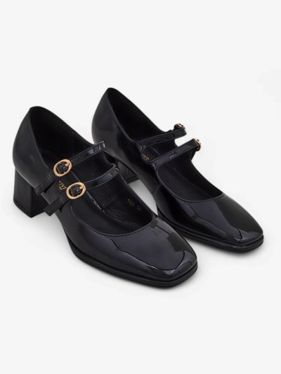 Royalfashion Lakkbőr női magassarkú, blokk sarkú, pántos Weyy