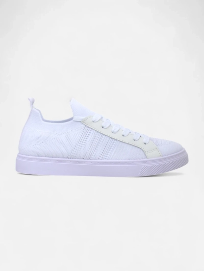 Aurelio Fehér Textil és Öko Bőr Sneakerek Lapos 2,5 cm-es Platformmal