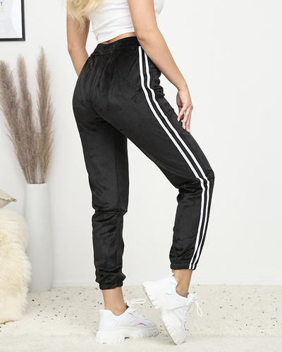 Fekete női hőszigetelt velúr melegítőnadrág csíkokkal - Ruházat