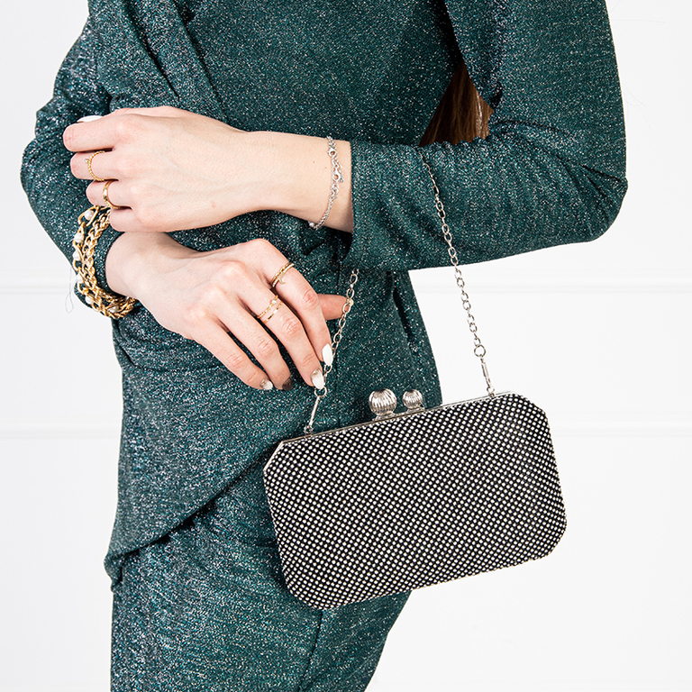 Fekete, kis női kuplungtáska cirkóniával - Kiegészítők