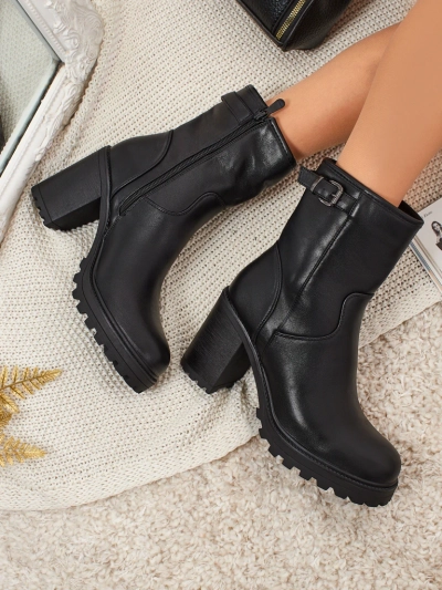 Sylvarra női öko bőr bokacsizma vastag sarokkal