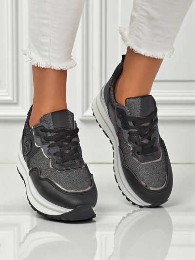 Női Callista Nero platform sneakerek 4 cm, ökológiai bőr