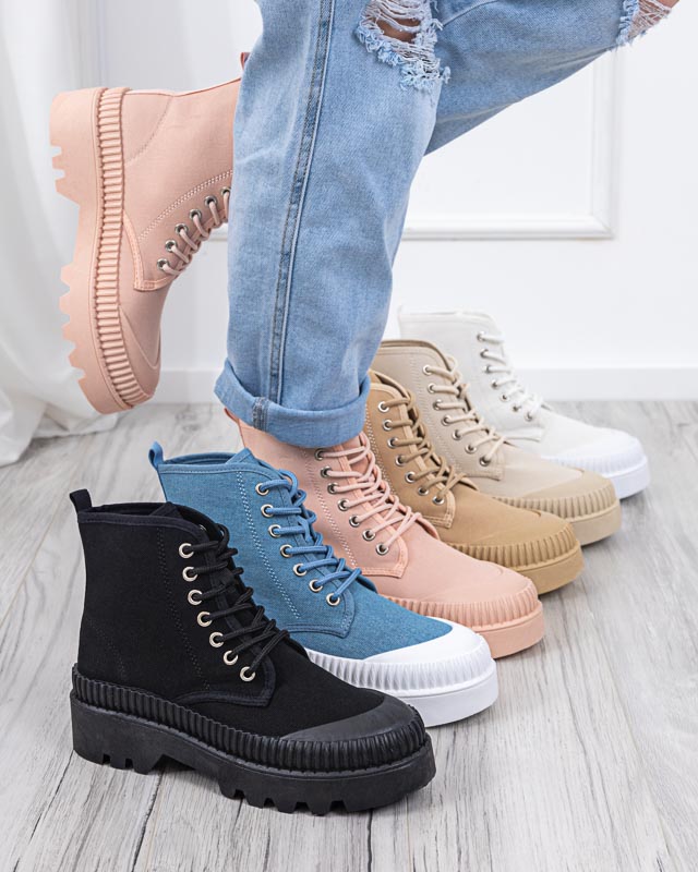 Roulle kék női lapos sarkú bokacsizma - cipő