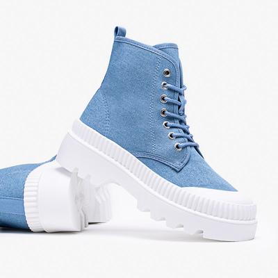 Roulle kék női lapos sarkú bokacsizma - cipő