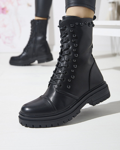 OUTLET Fekete női fűzős csizma gyöngyökkel Gunny- Footwear
