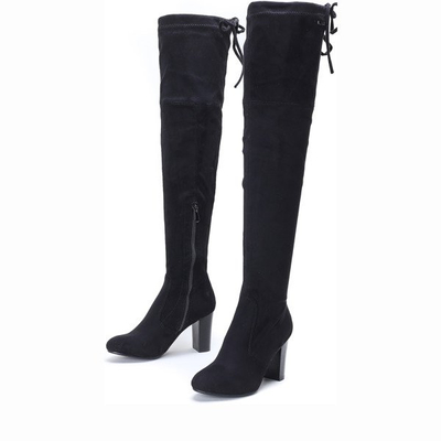 Czarne, długie kozaki na słupku - Obuwie