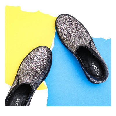 Brokatowe tenisówki na krytym koturnie Faterrena - Obuwie