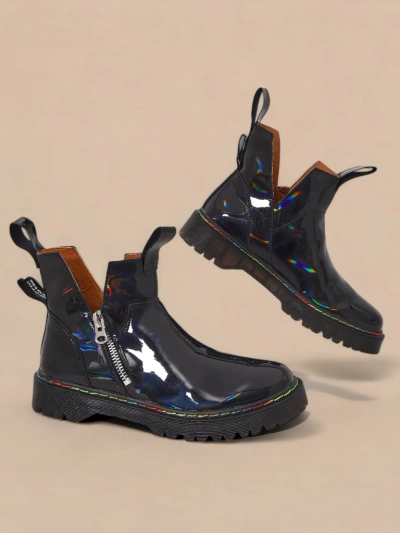 Diana női fekete bőr elegáns bokacsizma őszre