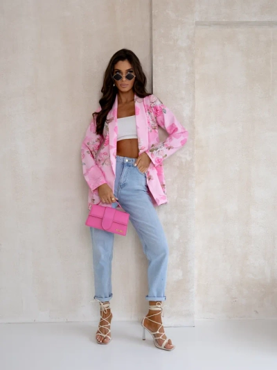 Royalfashion Női blézer zárás nélkül rózsás mintával