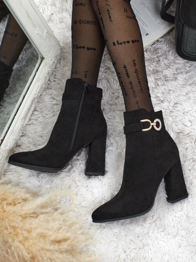 Victi női öko velúrbőr vastag sarkú bokacsizma