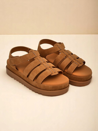 Callista női platform szandál Royalfashion öko bőr, teve színben