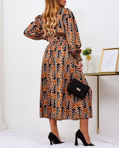 Royalfashion Camel mintás női maxiruha