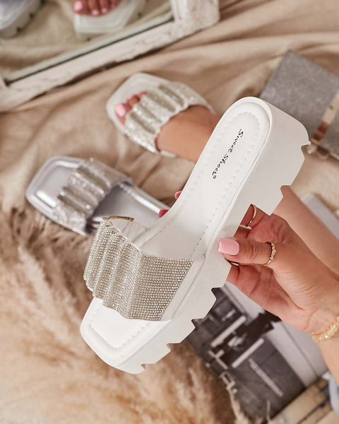 Fehér női papucs cirkóniával Emkoy - Lábbeli