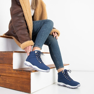 Szigetelt ökobőr női túracipő sötétkék színben Filis - Lábbeli