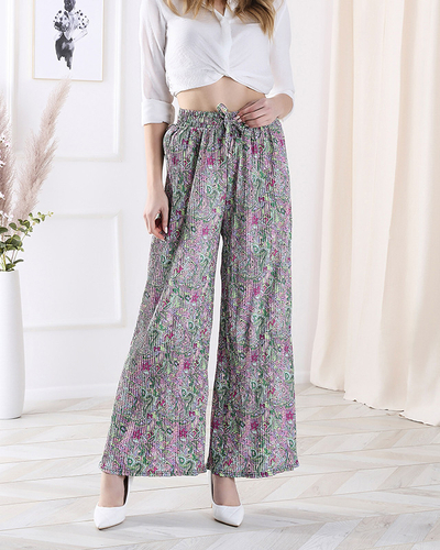 Mintás, széles szárú női nadrág zöld színben- Ruházat