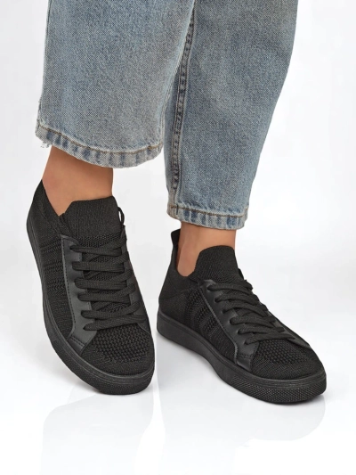 Damskie sneakersy Livia Nero – czarne tenisówki z tkaniny i ekoskóry na płaskiej podeszwie