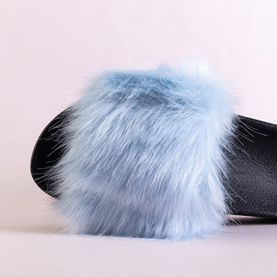 Női kék papucs, szőrme Lorina - Lábbeli