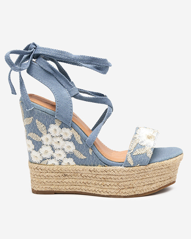 Kék női szandál virágokkal éken Neredit - Cipők