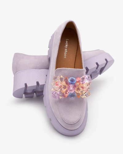 OUTLET Royalfashion Lila női mokaszin színes kristályokkal Crystal Glam