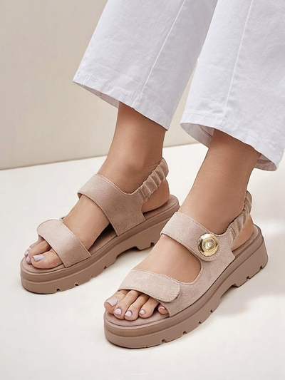 Royalfashion Callista bézs női platform szandál velúrból