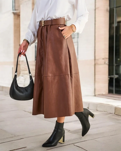 Royalfashion Női Midi Bőrszoknya