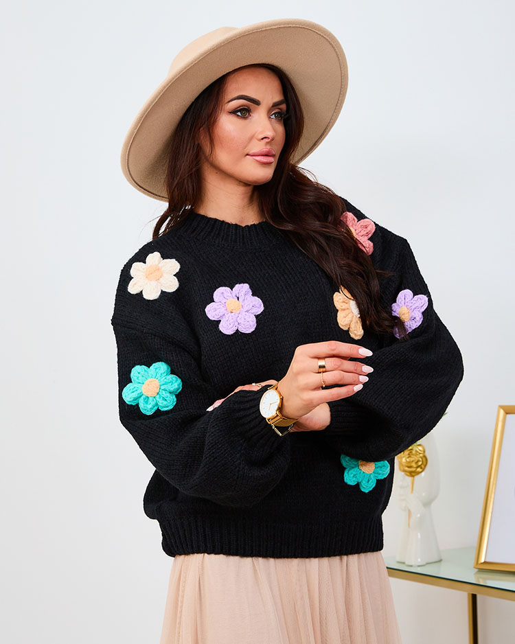 Royalfashion Pink Női virágos pulóver