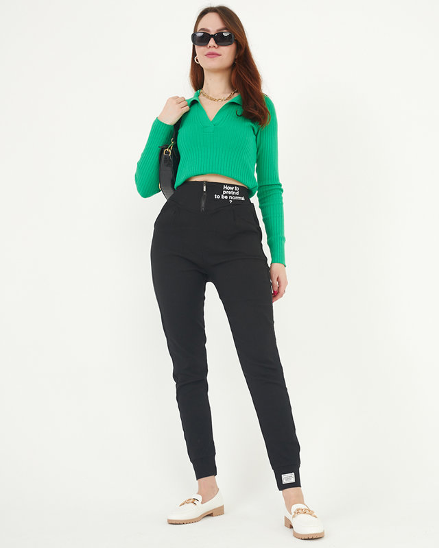 Női fekete szövet tregging díszfeliratokkal - Ruházat