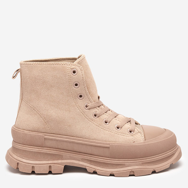 OUTLET Világosbarna fűzős női csizma lapos sarkú Wertika - Lábbeli