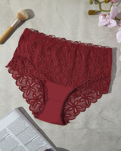 Női csipkés bugyi bordó színben PLUS SIZE- Fehérnemű