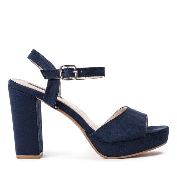 Granatowe sandały na słupku Nika - Obuwie