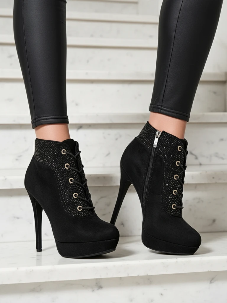 Royalfashion Női magassarkú bokacsizmák strasszokkal Efelolo