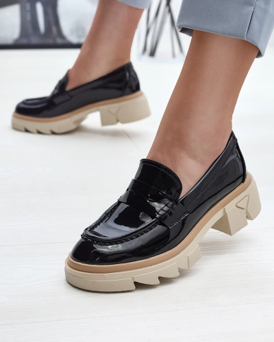 Fekete női öko lakkbőr mokaszin Sepop- Footwear