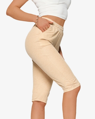 Női 3/4 hosszú szövetnadrág bézs színben PLUS SIZE- Ruházat