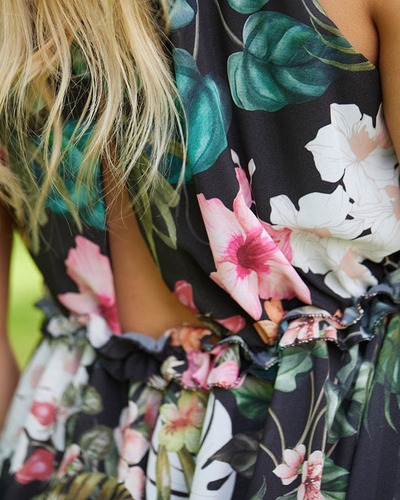 Fekete női maxiruha virággal - Ruházat