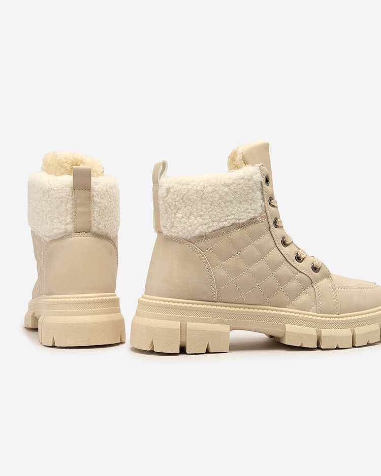 Royalfashion Bézs női szigetelt trapper csizma Hogenaf