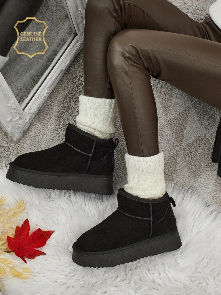 Rövid, természetes bőr női hócsizma stílusú cipő Elunara