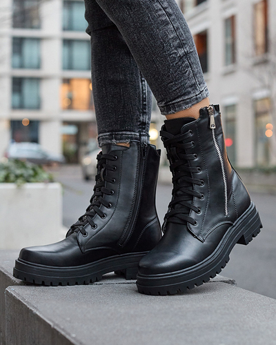 Fekete női bagger csizma lapos sarokkal Fetisa - Lábbeli