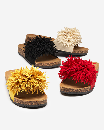 Női papucs szövetdísszel sárga színben Ailli- Footwear