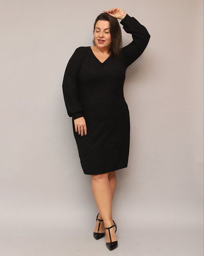Royalfashion Glittery női ruha térd előtt fekete színben PLUS SIZE