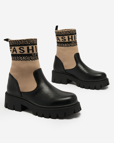 Royalfashion Világosbarna női csizma szövet felsőrésszel Fahione