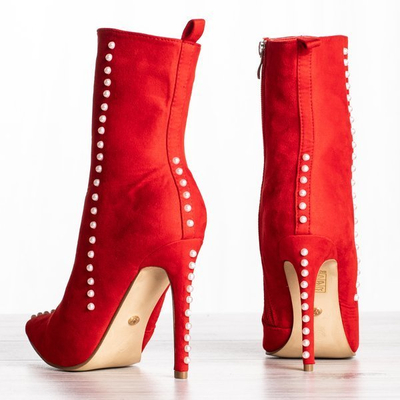 Magas sarkú vörös csizma Sinini gyöngyökkel - Lábbeli