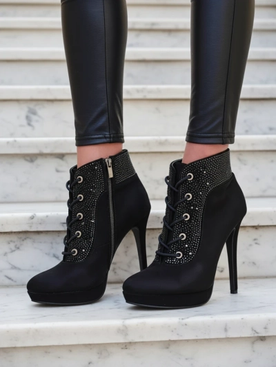 Royalfashion Női magassarkú bokacsizmák strasszokkal Efelolo